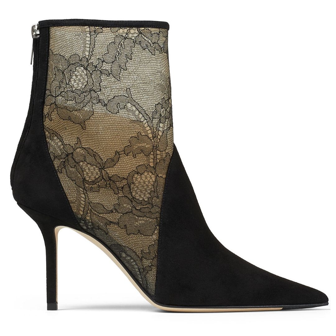 Black Suede and Lace Ankle Boots